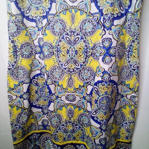 London Times Dress Women 6 Sleeveless Pattern Back Zip Yellow Blue - Picture 12 of 12